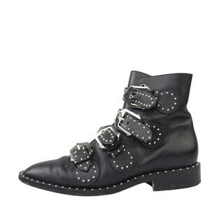 Givenchy Women's Black Leather Studded Buckle Pointed Toe Ankle Boots Size 7.5
